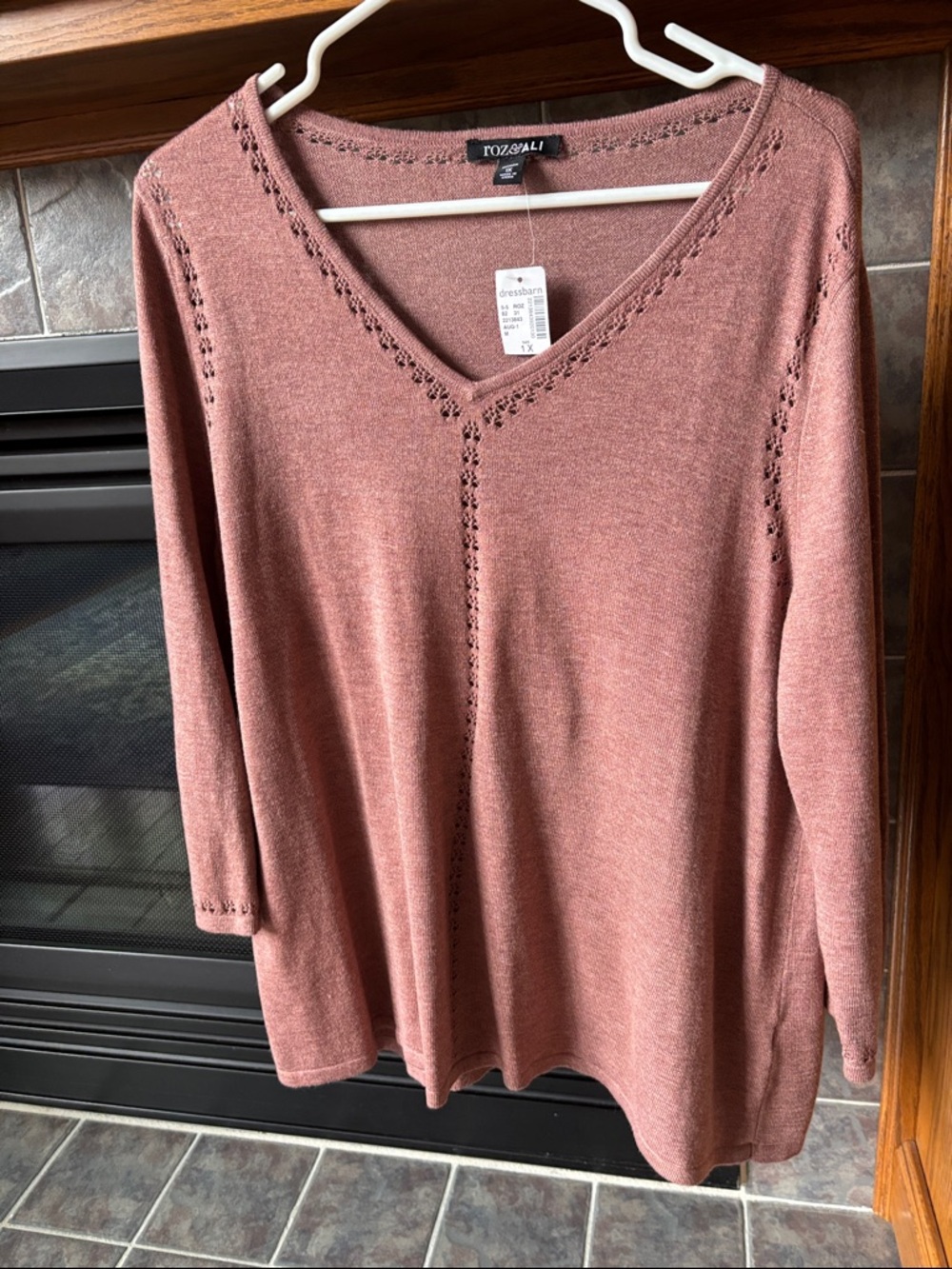 Roz & Ali Dusty Rose V-Neck Sweater